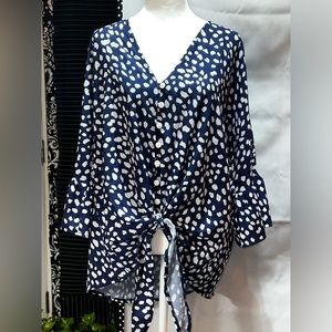 Kancystore Womens Button Down V Neck Tie Knot Front 3/4 Sleeve Chiffon Top XL